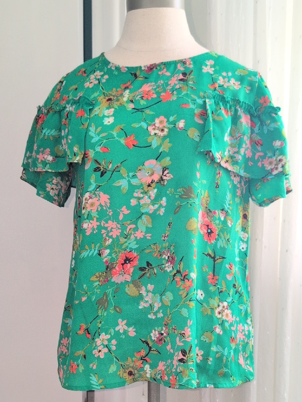 Floral Ruffle Sleeve Top - Green🧚
